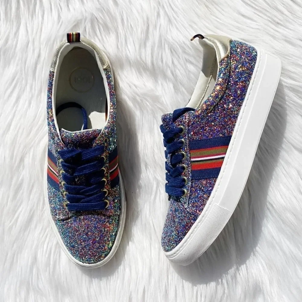 1901 Palmer Fashion Platform Sneakers Glitter Silver Blue Size 6